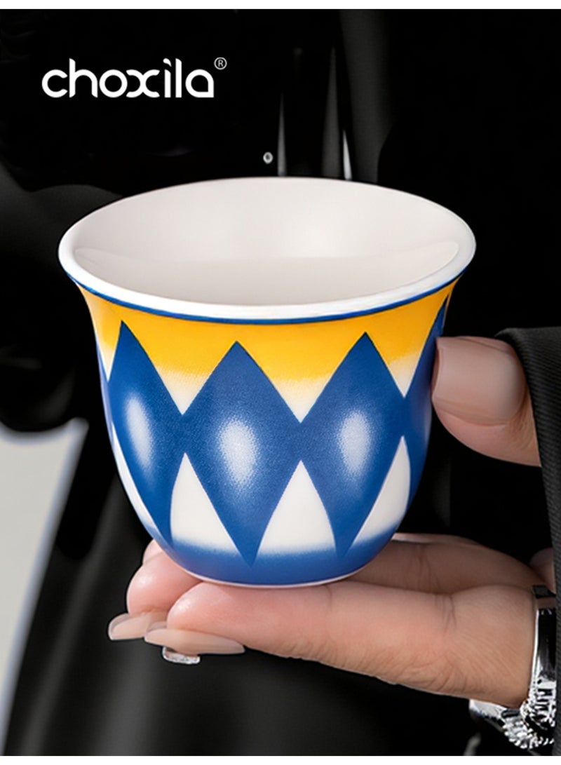 choxila 6pcs/set Finjān Cups, Traditional Pattern Porcelain Arabic Coffee Cawa Cup, 70ml Mini Ceramic Coffee Cups, Middle Eastern Style Geometric Pattern Coffee Mugs, Saudi Style Tea Cups, for Ramadan/Party/Wedding/Camping, Ramadan Gifts - Image 3